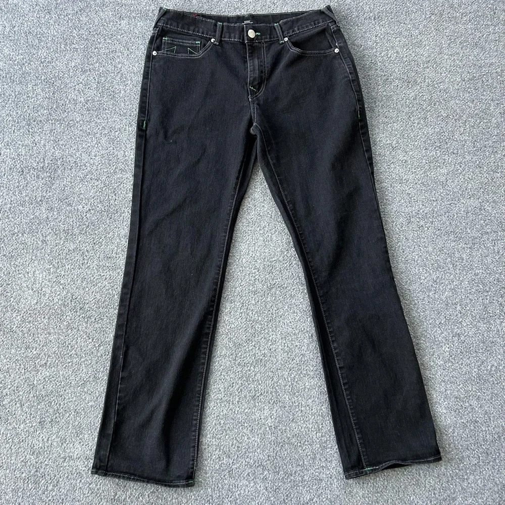 True Religion Ricky‎ Relaxed Straight Jeans Mens 34x33 Black Stretch Horseshoe